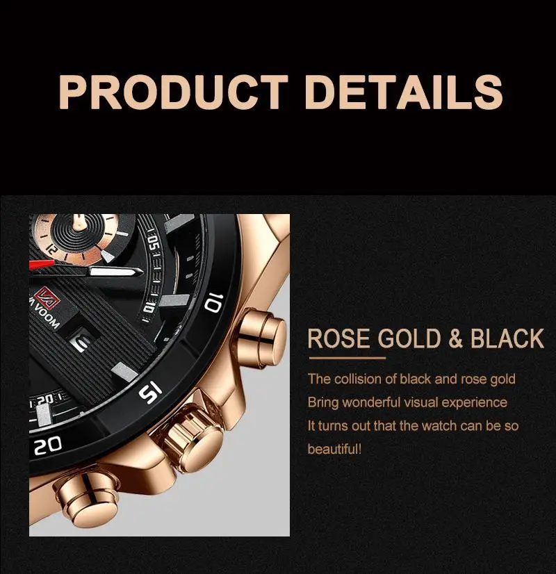 Men's Waterproof Chronograph Watch with Rose Gold Case — feature 29
