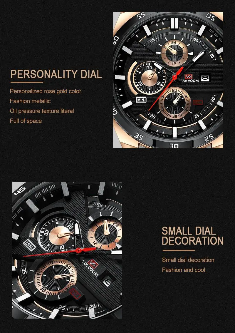Men's Waterproof Chronograph Watch with Rose Gold Case — feature 30