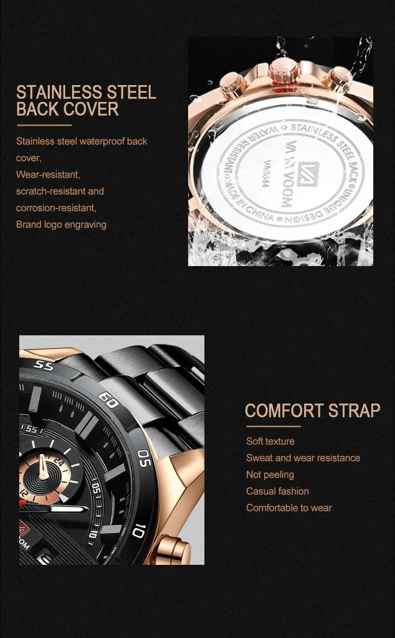 Men's Waterproof Chronograph Watch with Rose Gold Case — feature 31