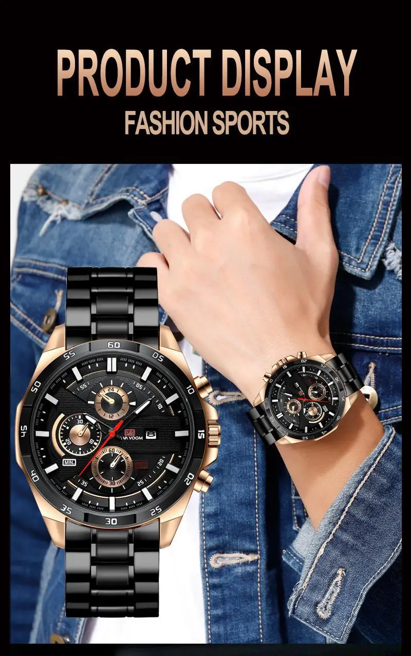 Men's Waterproof Chronograph Watch with Rose Gold Case — feature 32