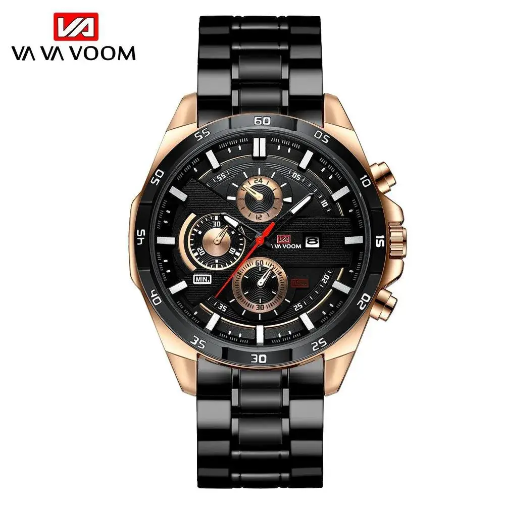 Men's Waterproof Chronograph Watch with Rose Gold Case - Image 2