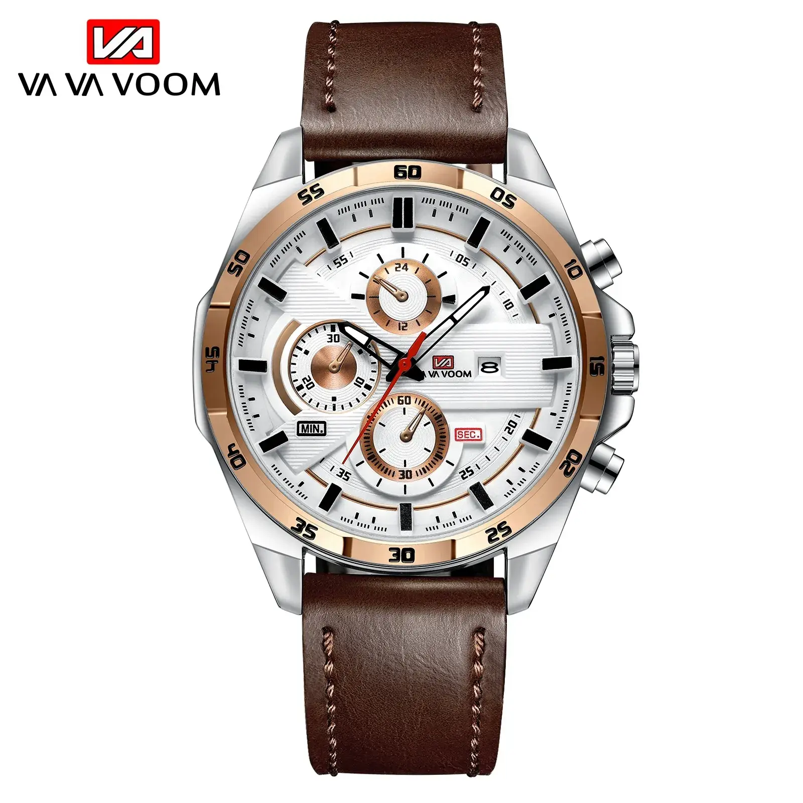 Men's Waterproof Chronograph Watch with Rose Gold Case - Image 5