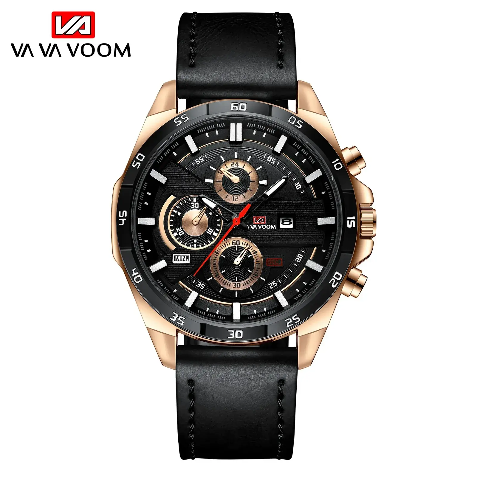 Men's Waterproof Chronograph Watch with Rose Gold Case - Image 7