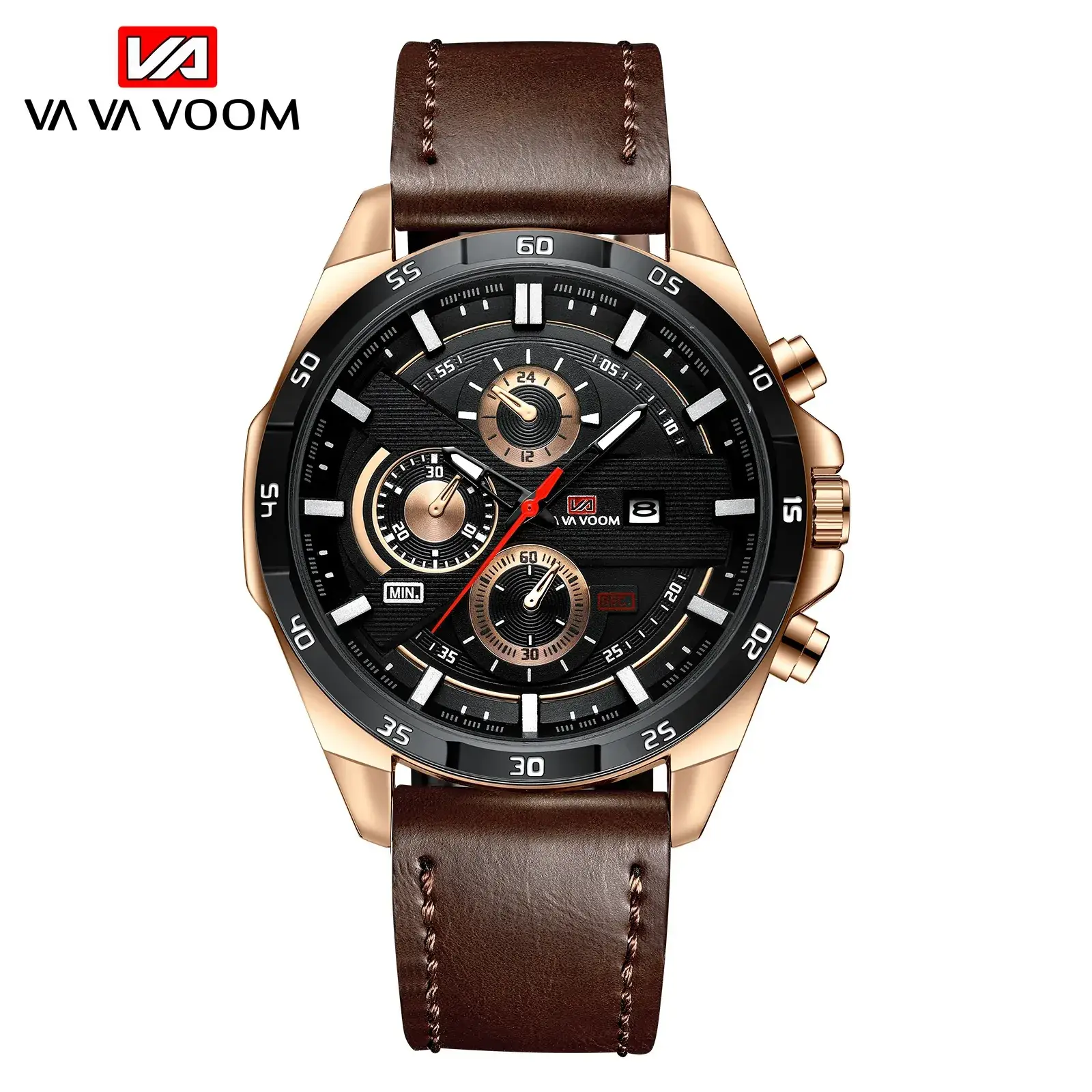 Men's Waterproof Chronograph Watch with Rose Gold Case - Image 8