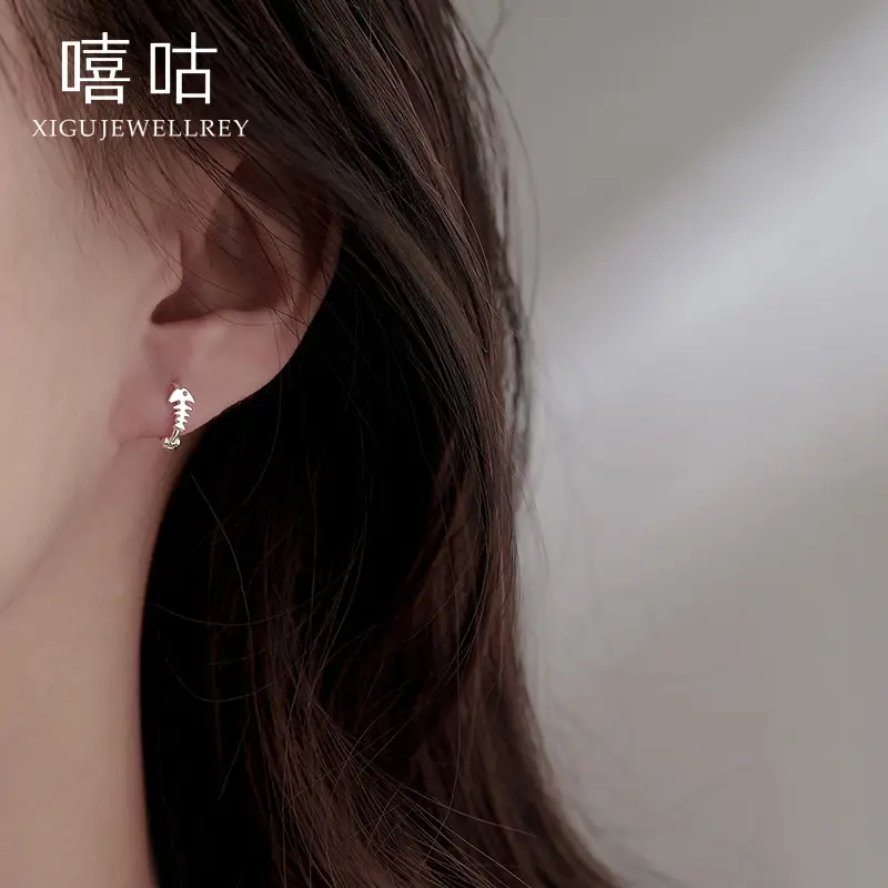 S925 Silver Fish Bone Earrings for Women - Image 4