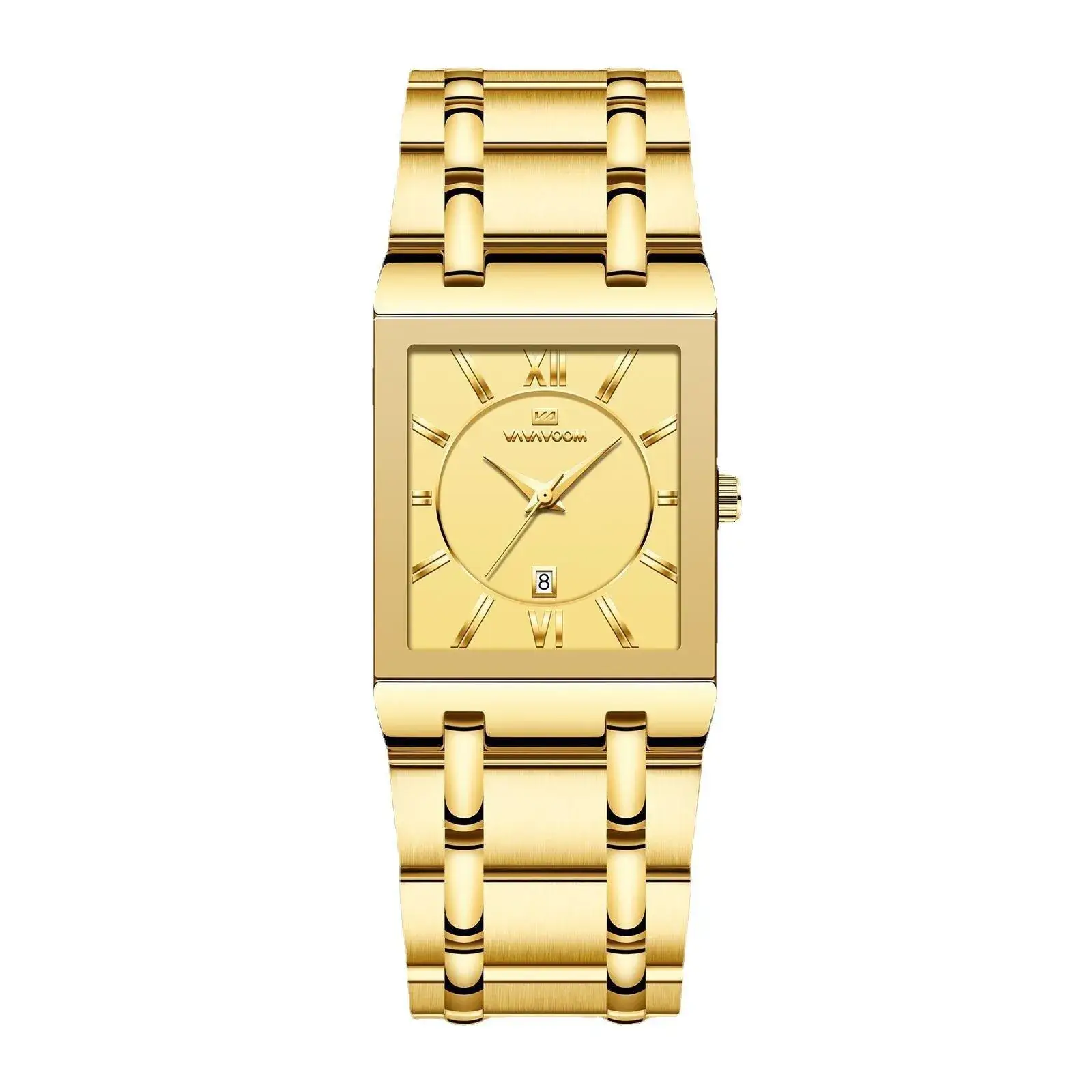 Men's Square Watch Black Gold Quartz Waterproof