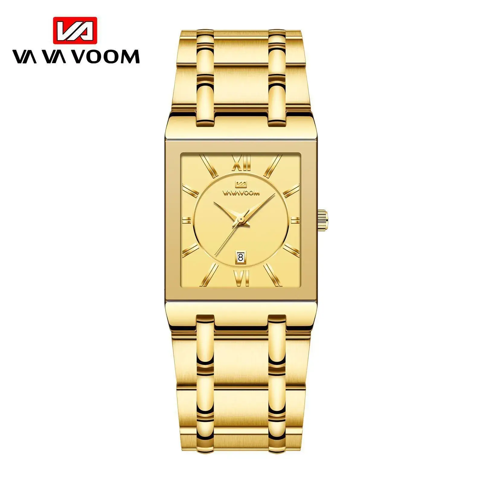 Men's Square Watch Black Gold Quartz Waterproof