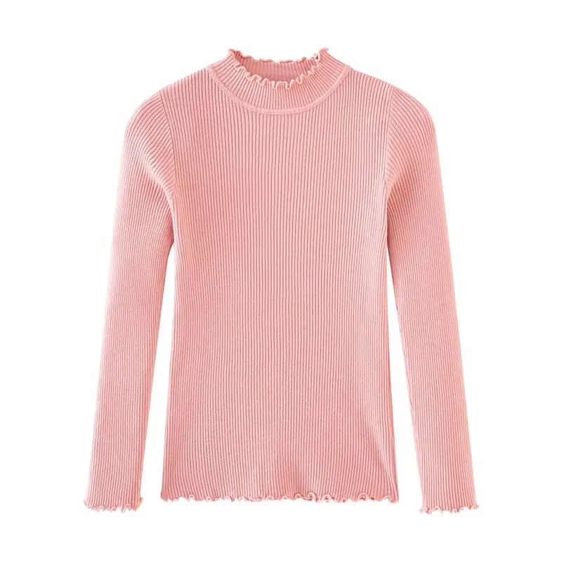White Ruffled Knit Half-High Collar Sweater - Image 4