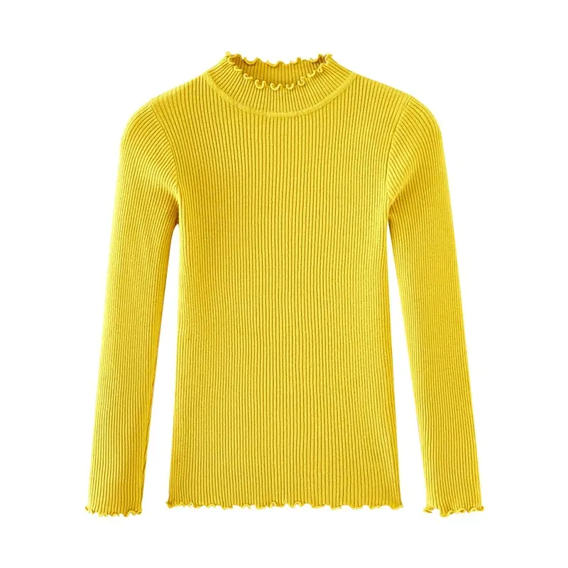 White Ruffled Knit Half-High Collar Sweater - Image 6