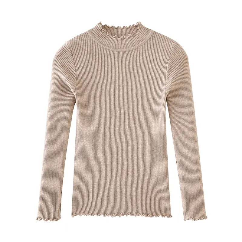 White Ruffled Knit Half-High Collar Sweater - Image 5