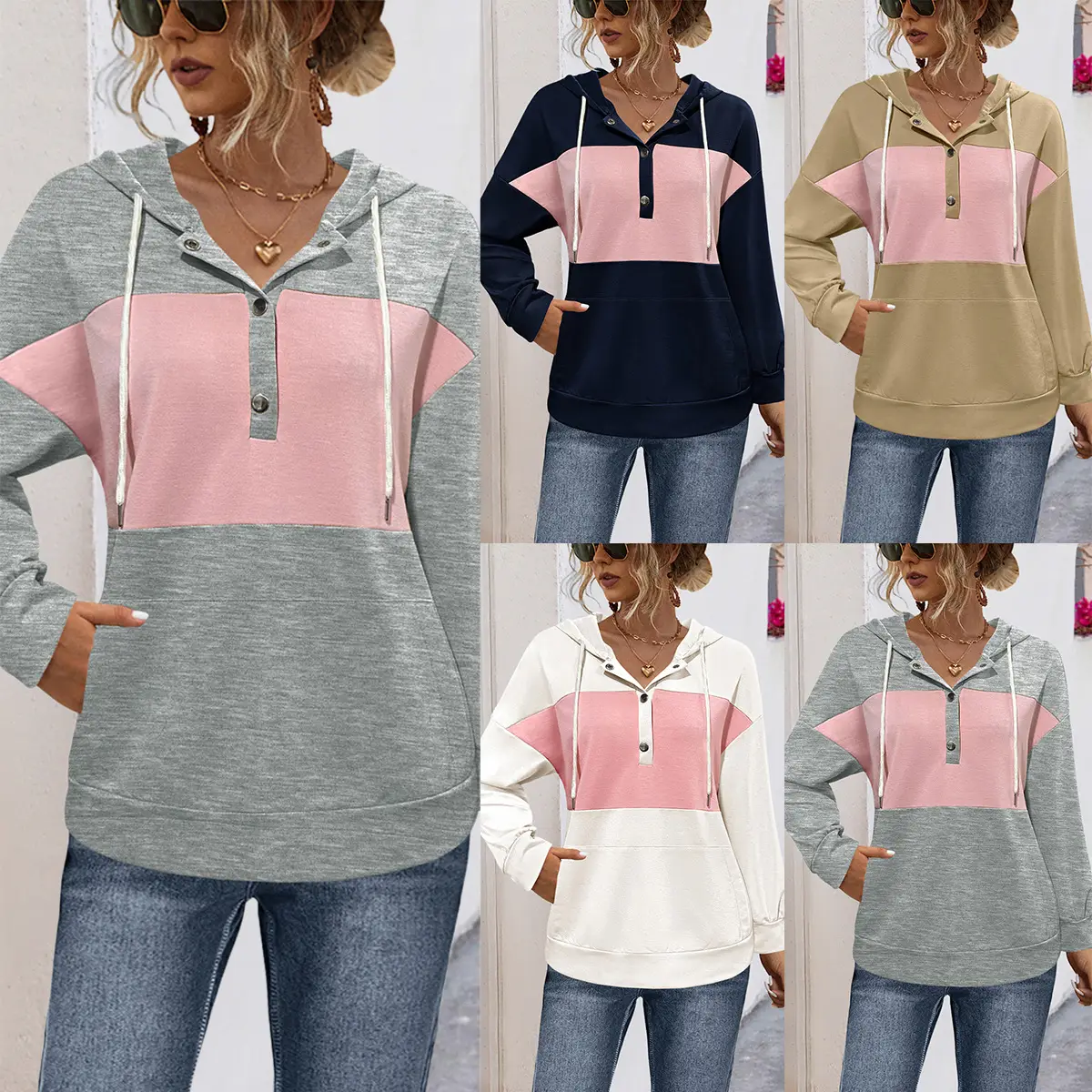 Women's Pink & White Hooded Sweatshirt Autumn 2022 - Image 4