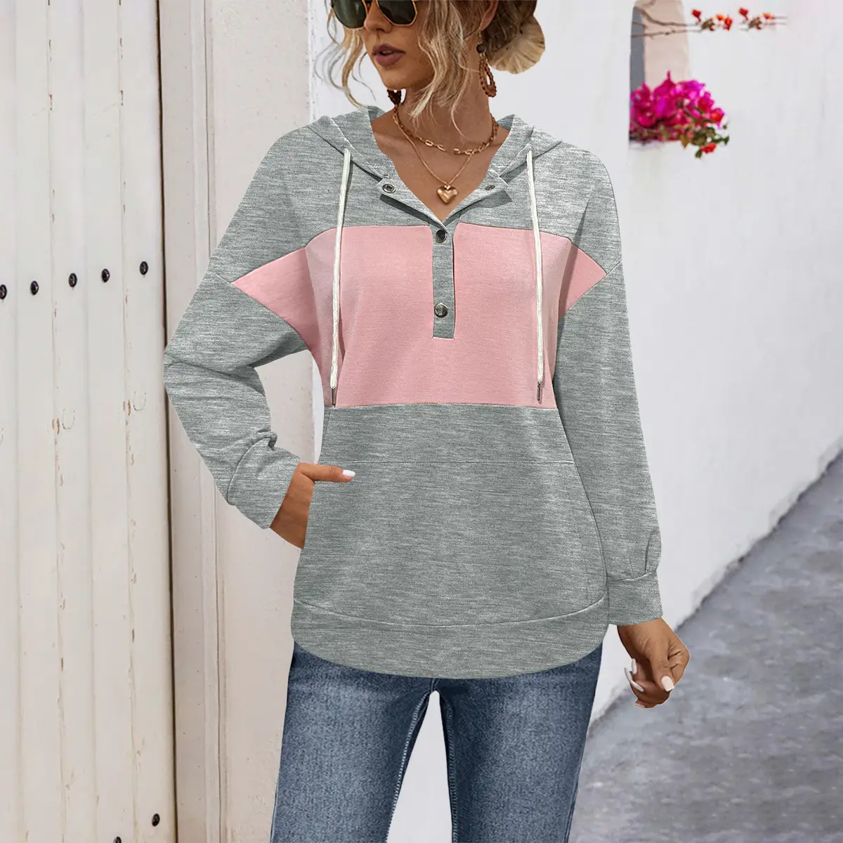 Women's Pink & White Hooded Sweatshirt Autumn 2022 - Image 6
