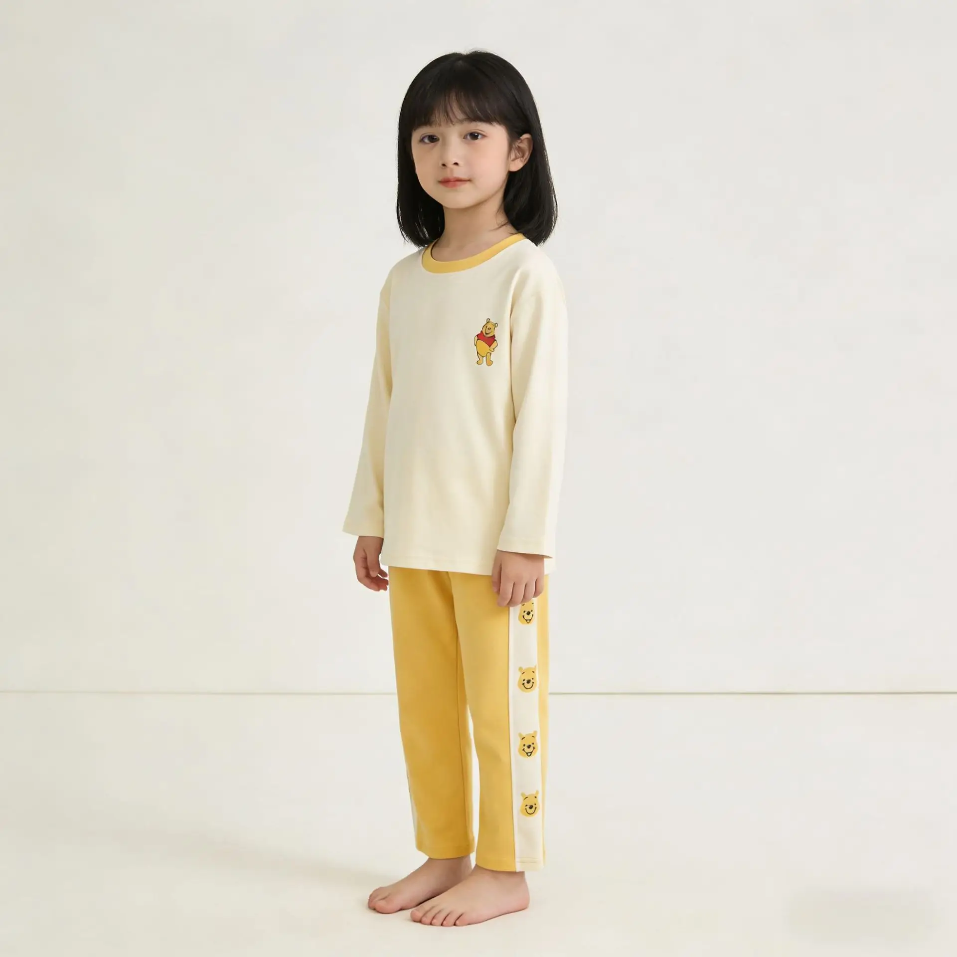 Autumn Loose Pajama Suit for Girls Beige Blue - Image 2