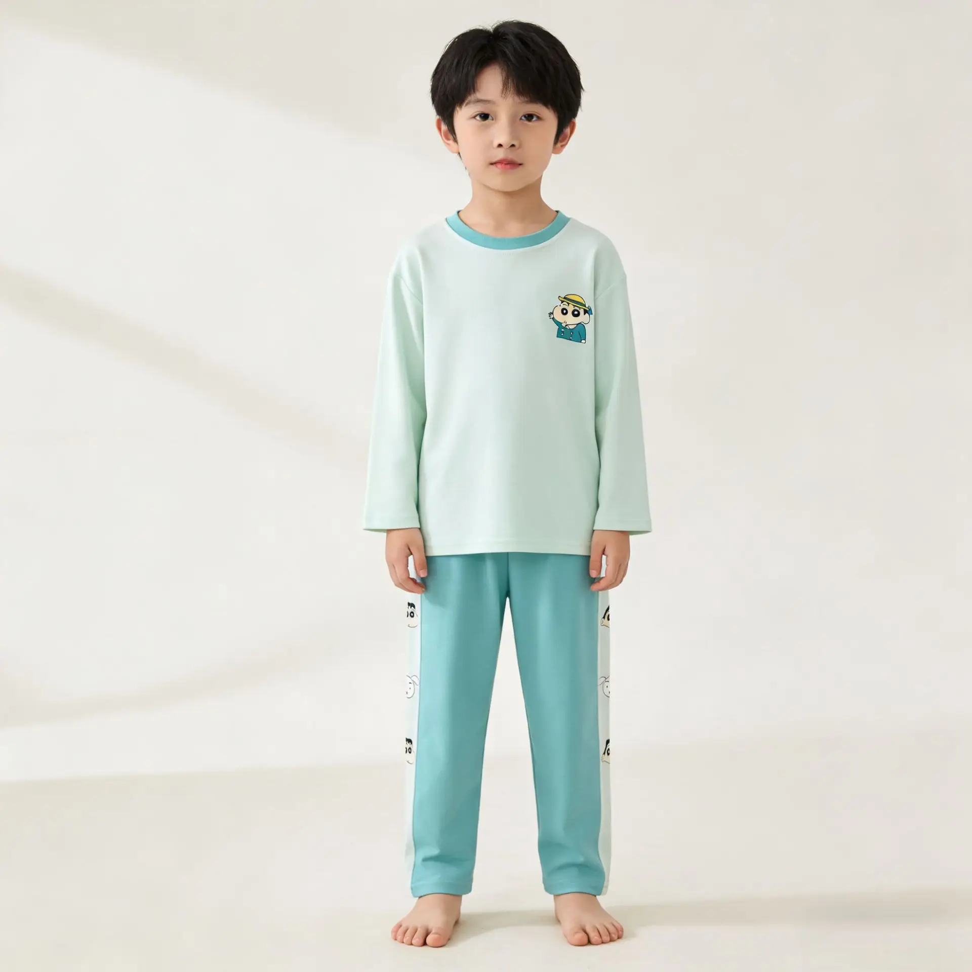 Autumn Loose Pajama Suit for Girls Beige Blue - Image 4