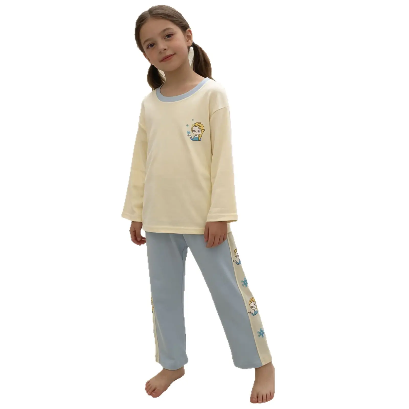 Autumn Loose Pajama Suit for Girls Beige Blue - Image 10