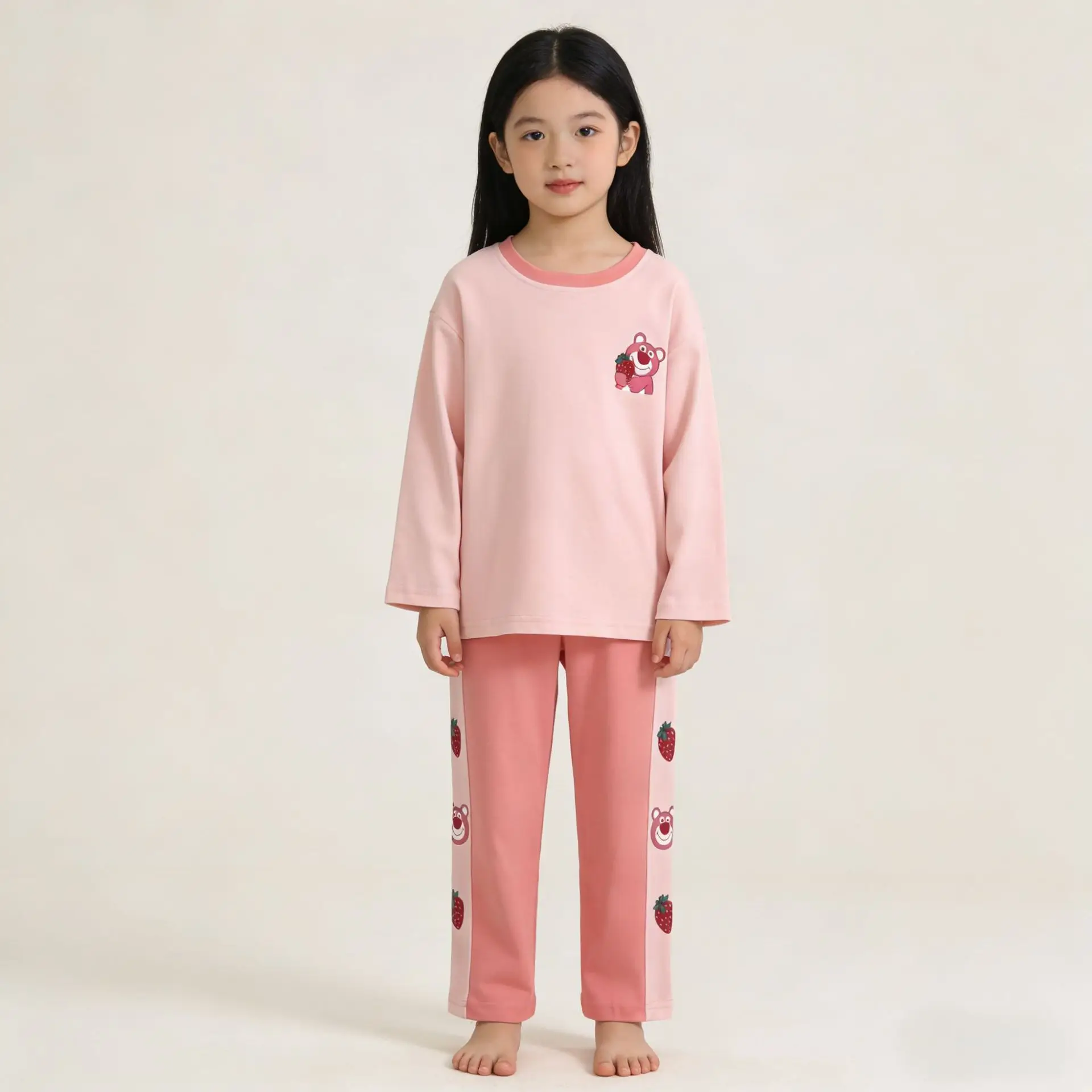 Autumn Loose Pajama Suit for Girls Beige Blue - Image 8