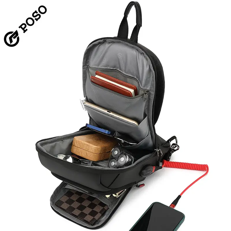 Men's Black Crossbody Phone Bag with USB Charging - Image 2