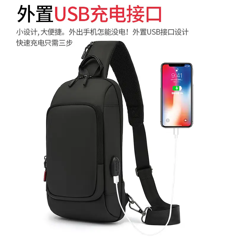 Men's Black Crossbody Phone Bag with USB Charging - Image 3
