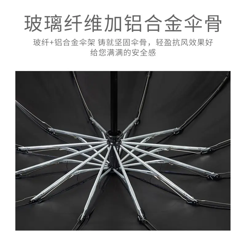 12 Bone Green Giant Umbrella Men Black Rubber Rain - Image 18