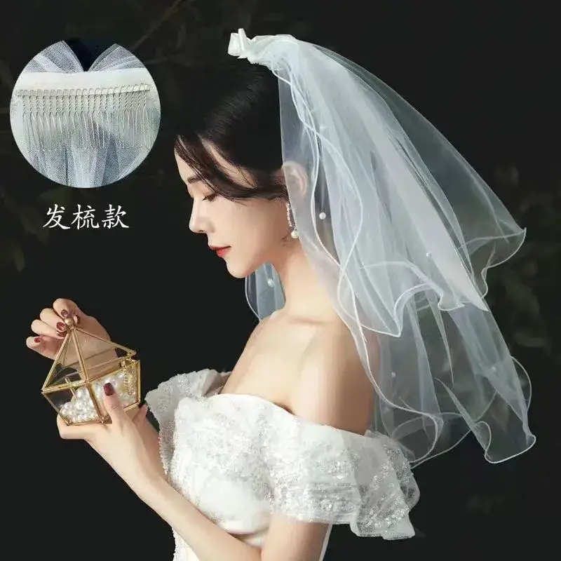 White Veil Bow Short Hair Accessories for Women - Image 5