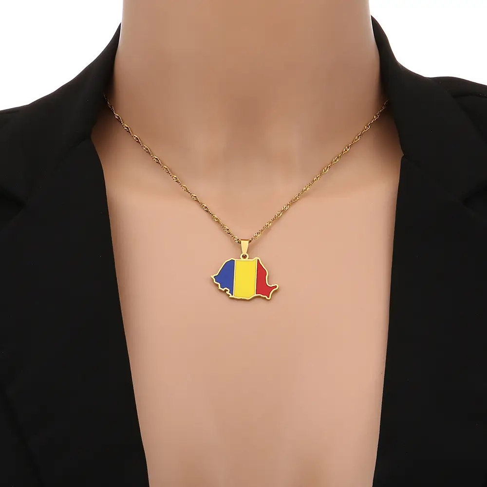 Romanian Map Stainless Steel Necklace for Women — feature 6