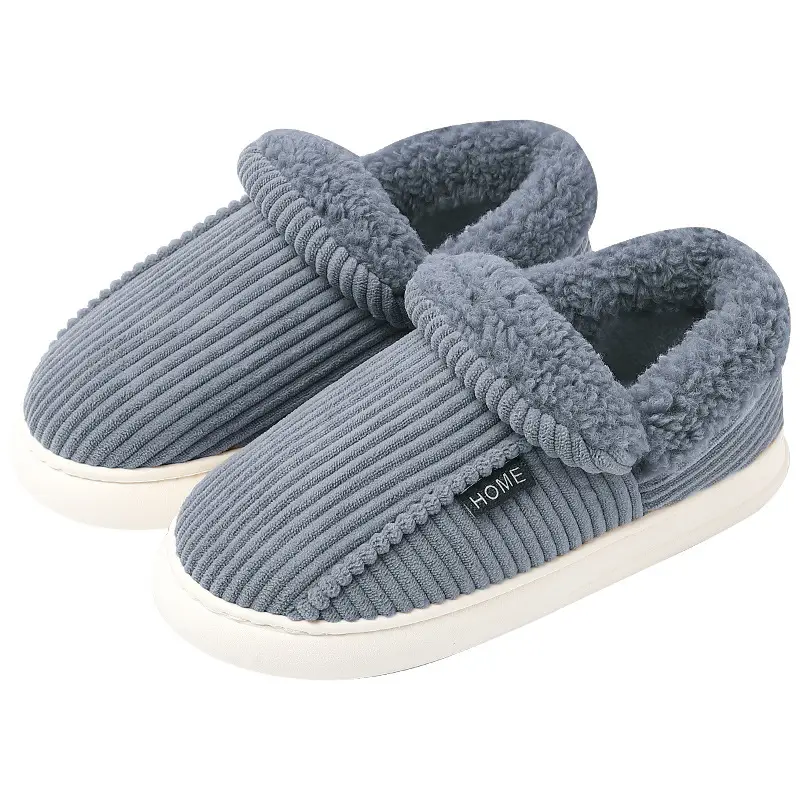 Home Cotton Slippers with Heel for Women Winter Large Size Plush Warm Thick Sole Home Men's Striped Cotton Shoes Men's Winter Wholesale - Image 12