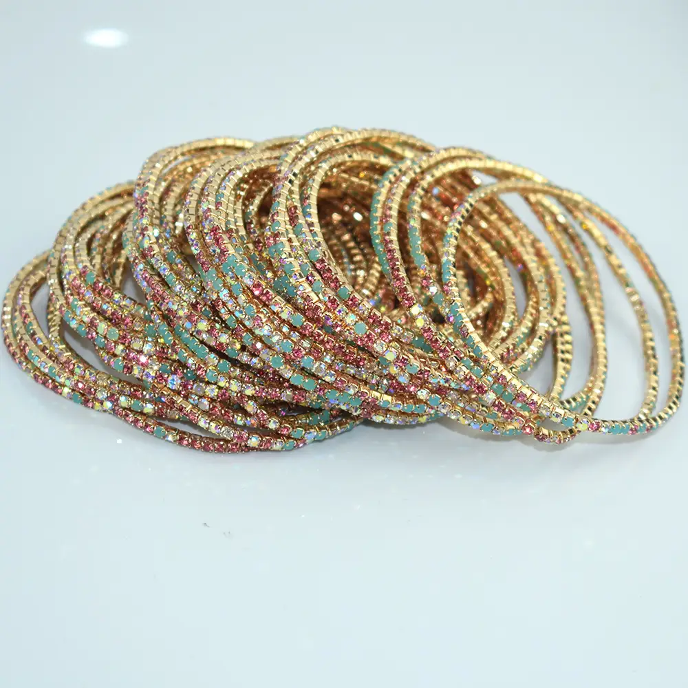 10 Pack 2mm Single Row Indian Rhinestone Bracelets - Image 23