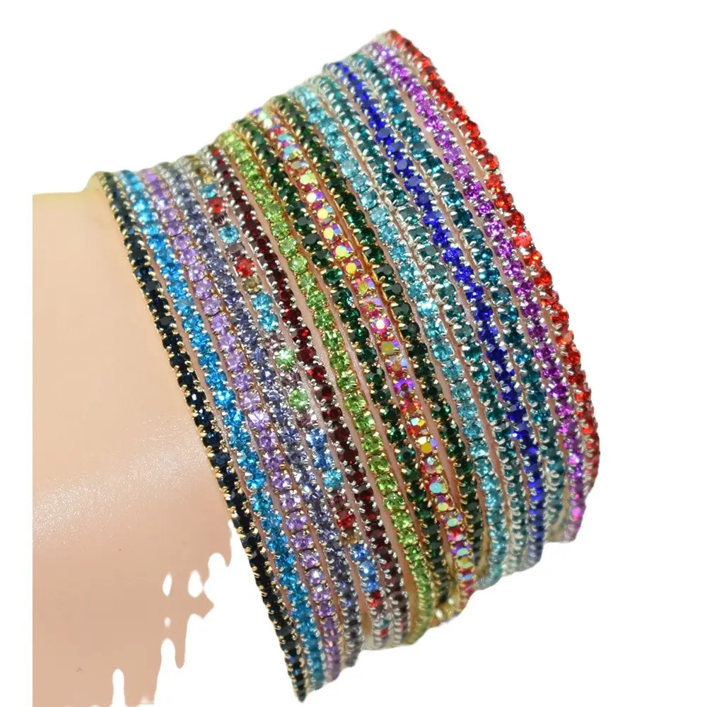 10 Pack 2mm Single Row Indian Rhinestone Bracelets - Image 25