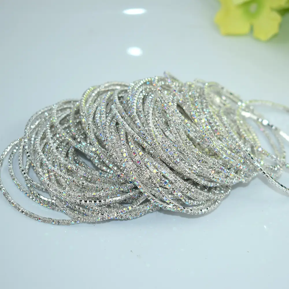 10 Pack 2mm Single Row Indian Rhinestone Bracelets - Image 13