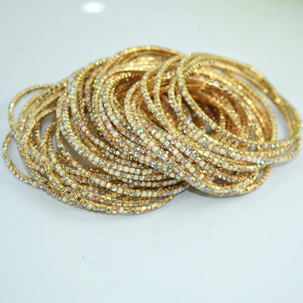 10 Pack 2mm Single Row Indian Rhinestone Bracelets - Image 2