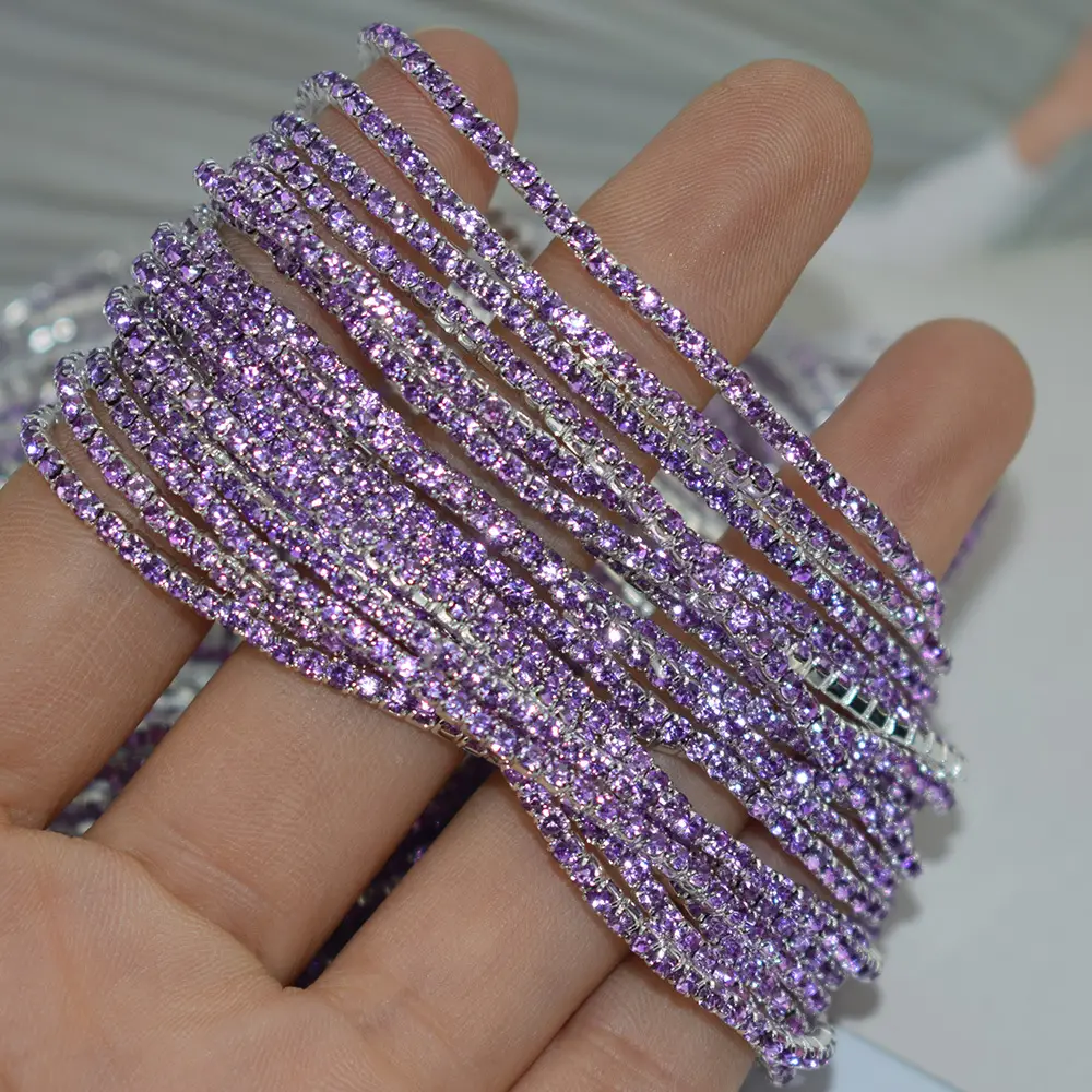 10 Pack 2mm Single Row Indian Rhinestone Bracelets - Image 19