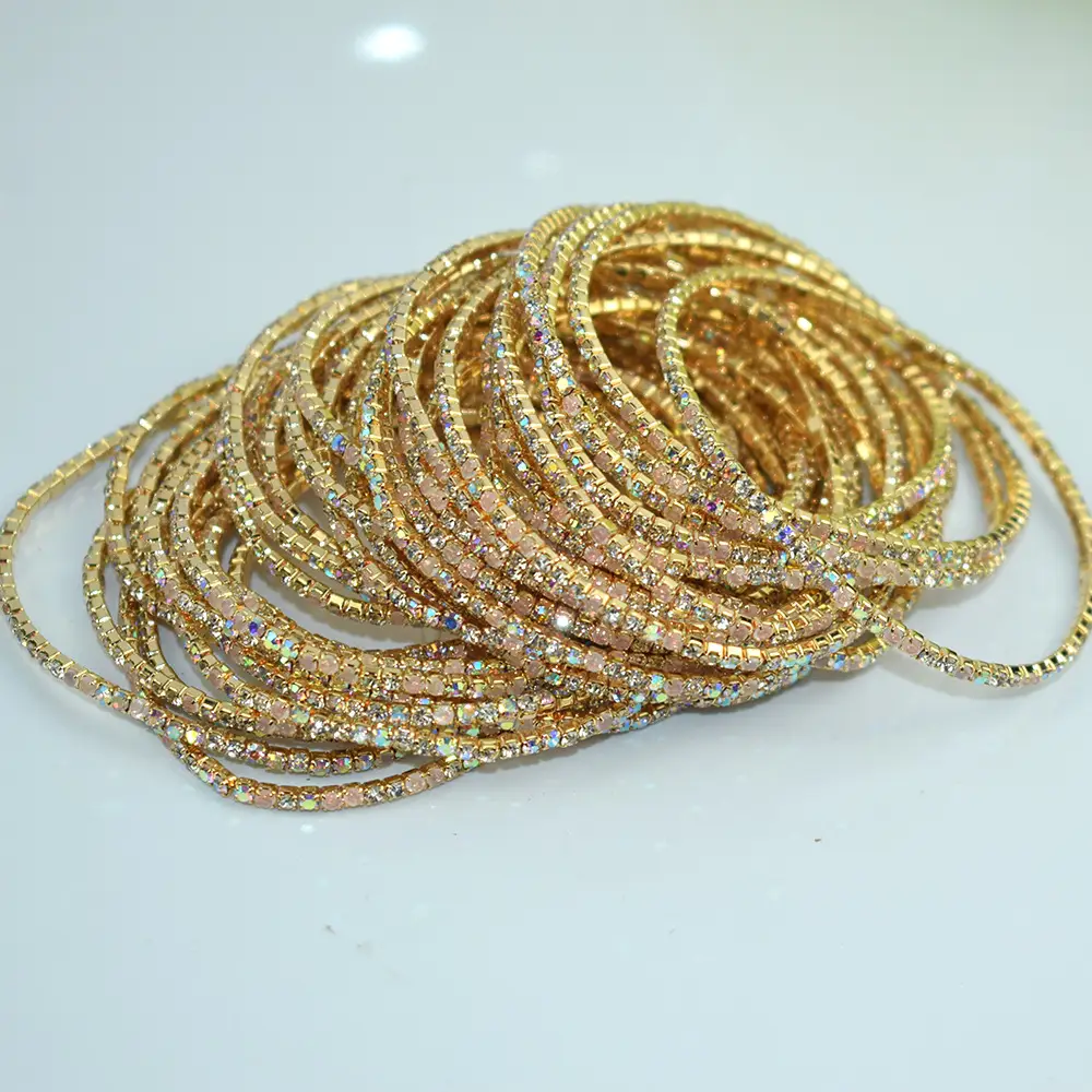 10 Pack 2mm Single Row Indian Rhinestone Bracelets - Image 6