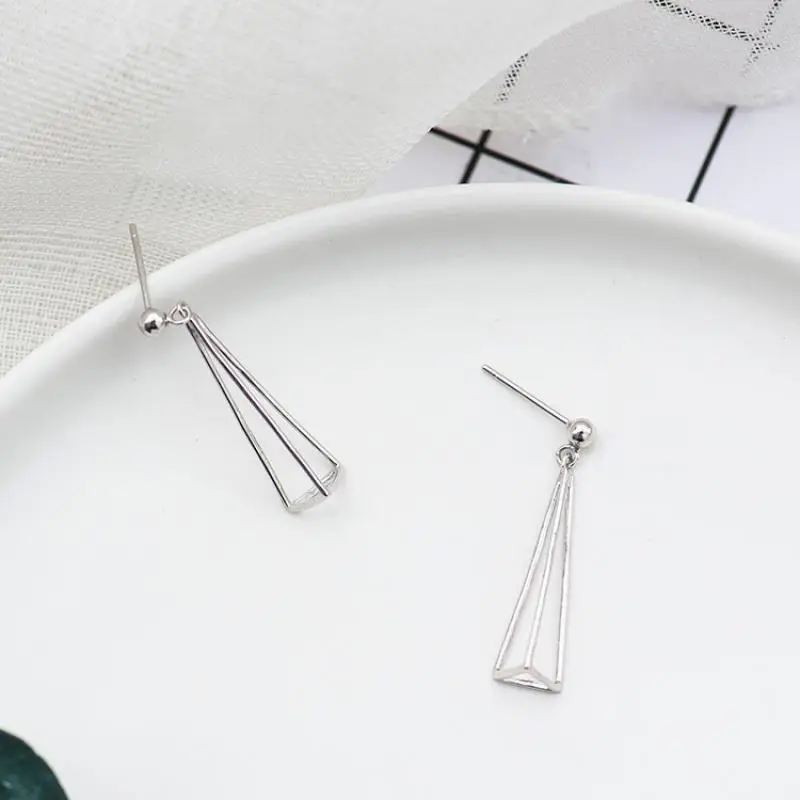 S925 Silver Geometric Triangle Earrings for Women - Image 3
