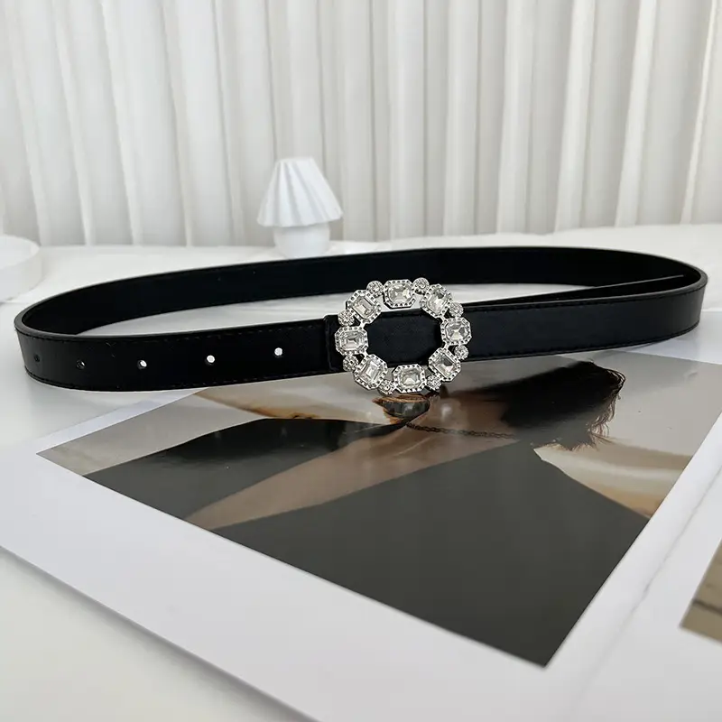 Black Rhinestone Belt with Elegant Buckle for Women - Image 7