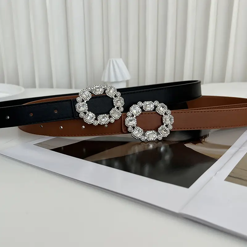 Black Rhinestone Belt with Elegant Buckle for Women - Image 8