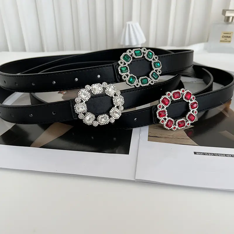 Black Rhinestone Belt with Elegant Buckle for Women - Image 9