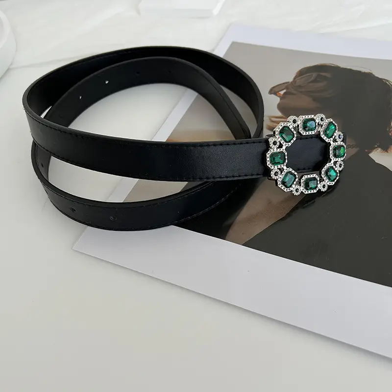 Black Rhinestone Belt with Elegant Buckle for Women - Image 2