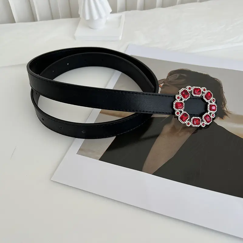 Black Rhinestone Belt with Elegant Buckle for Women - Image 3