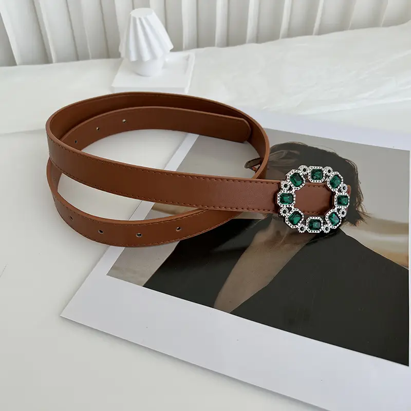 Black Rhinestone Belt with Elegant Buckle for Women - Image 5