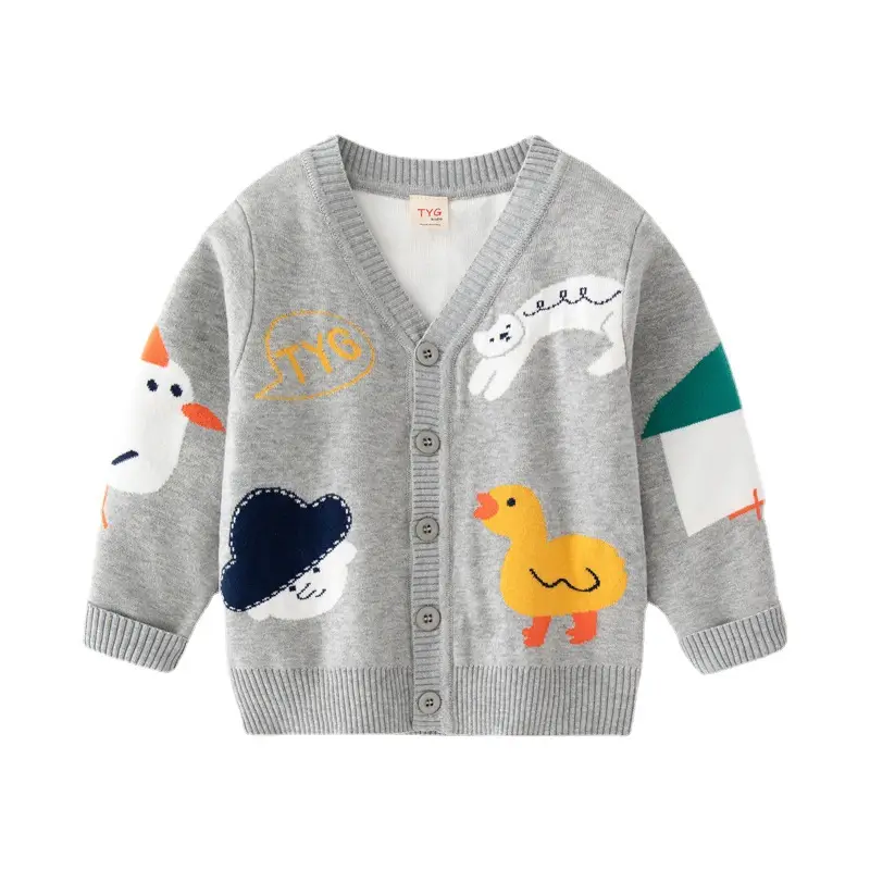 2025 New Kids Animal Print Cardigan Sweater Grey - Image 7