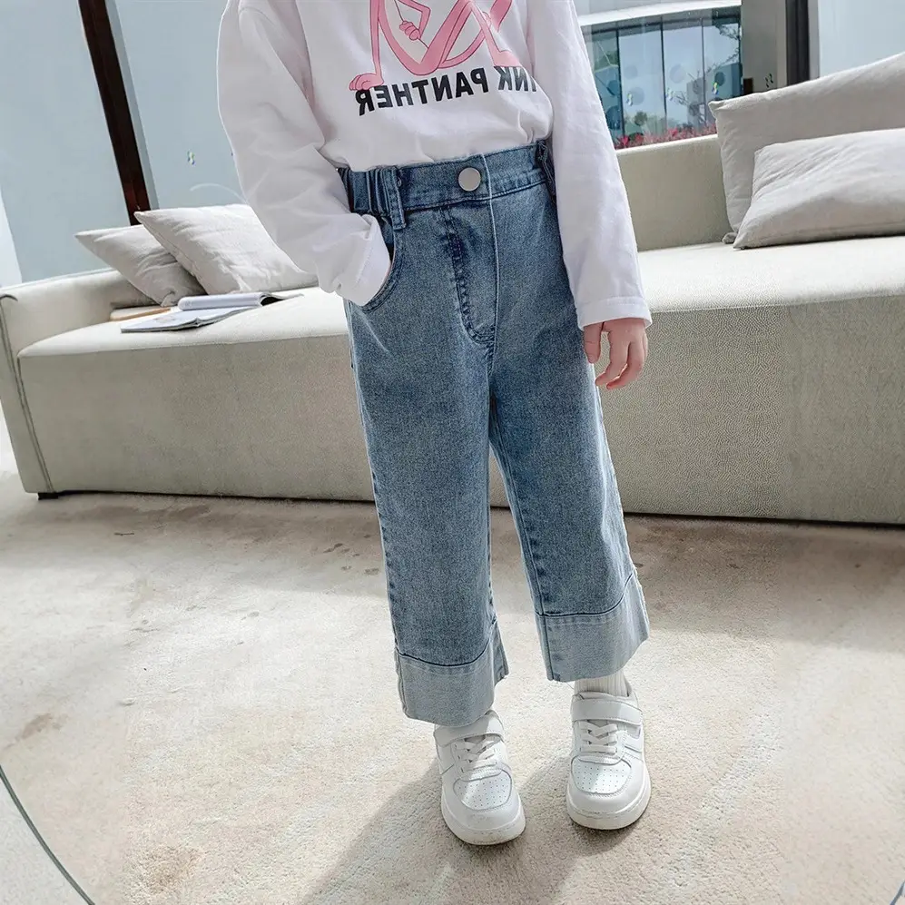 Girls Wide Leg Jeans 2025 Korean Style Cotton Blue - Image 3