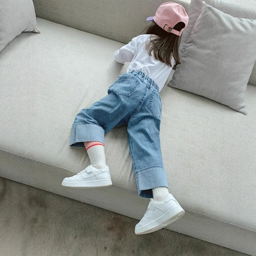 Girls Wide Leg Jeans 2025 Korean Style Cotton Blue - Image 4