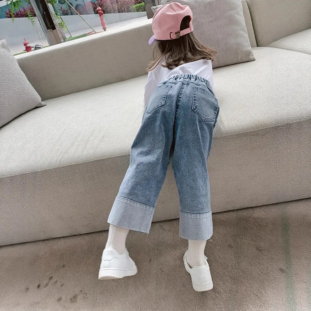 Girls Wide Leg Jeans 2025 Korean Style Cotton Blue - Image 5