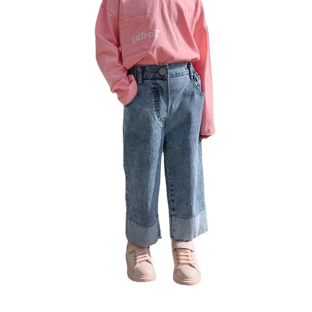 Girls Wide Leg Jeans 2025 Korean Style Cotton Blue - Image 6