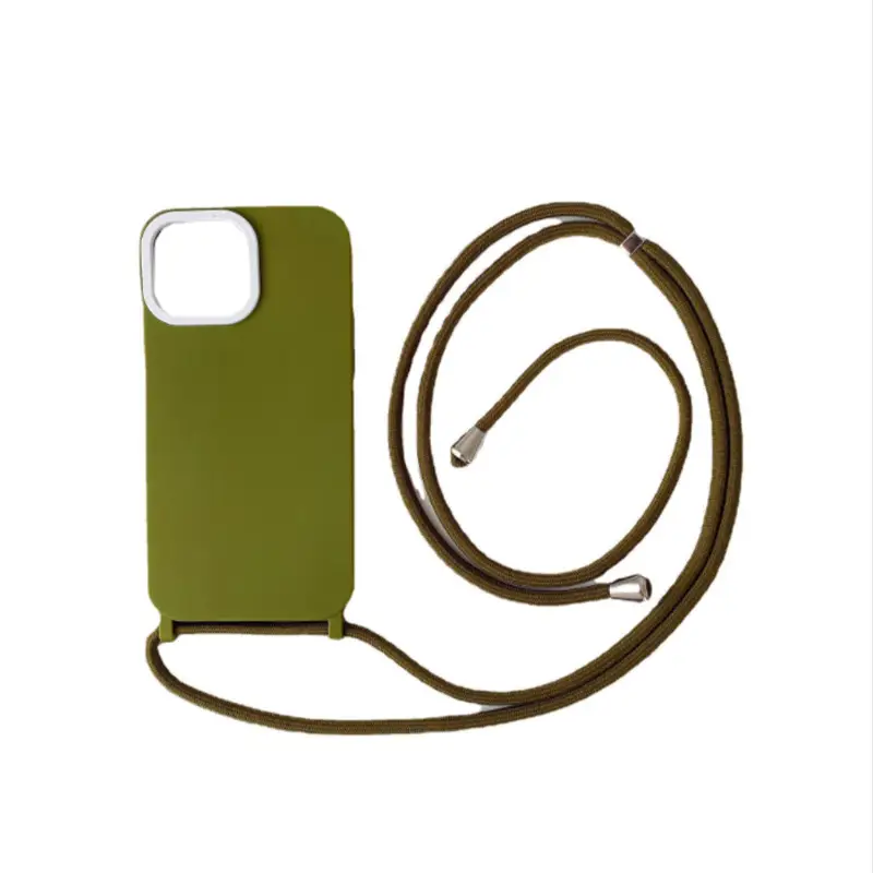 Silicone Phone Case for Apple 16promax, Brown, 14/13pro, Crossbody