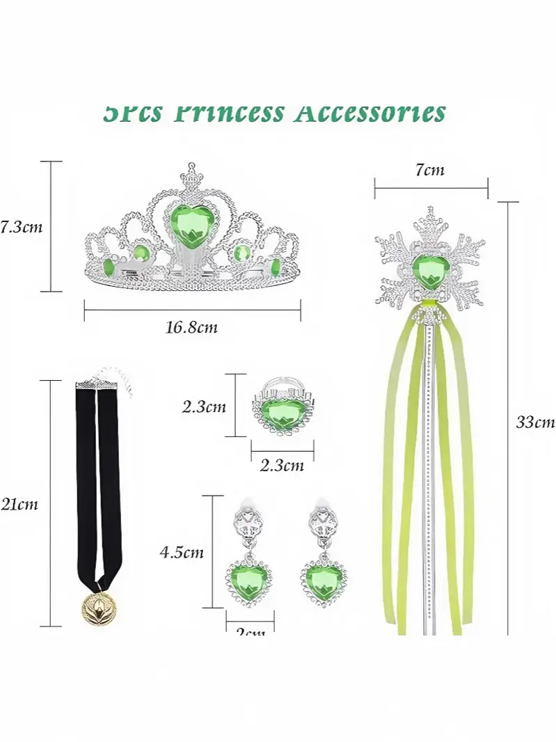 Green Frozen Anna Princess Dress for Girls Mid-Length Double Layer - Image 7