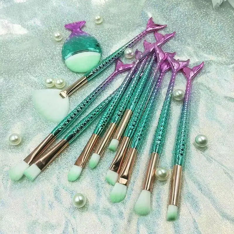 New Mermaid 10 Fishtail Eye Makeup Brushes Set - Image 8