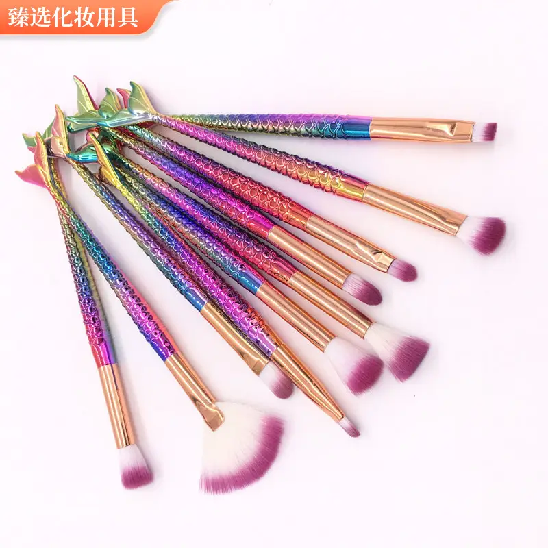 New Mermaid 10 Fishtail Eye Makeup Brushes Set - Image 9