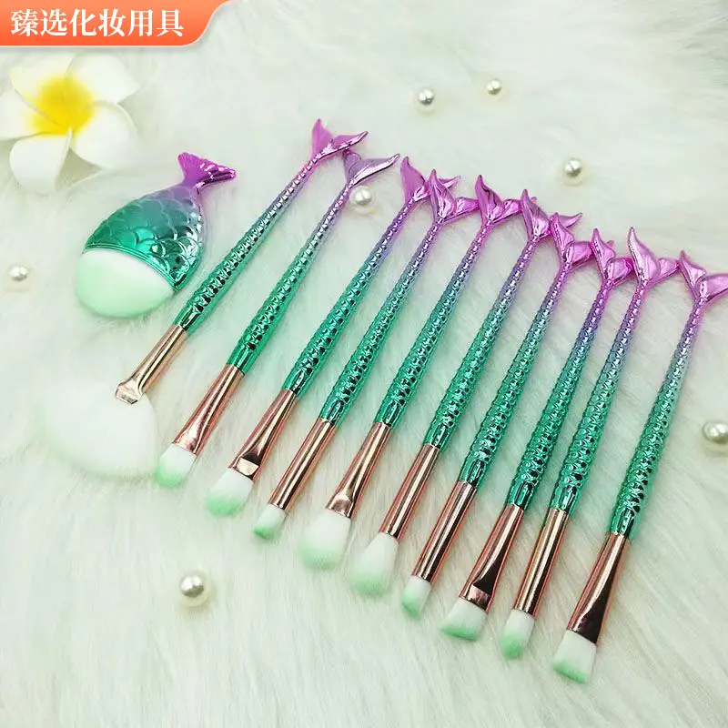 New Mermaid 10 Fishtail Eye Makeup Brushes Set - Image 10
