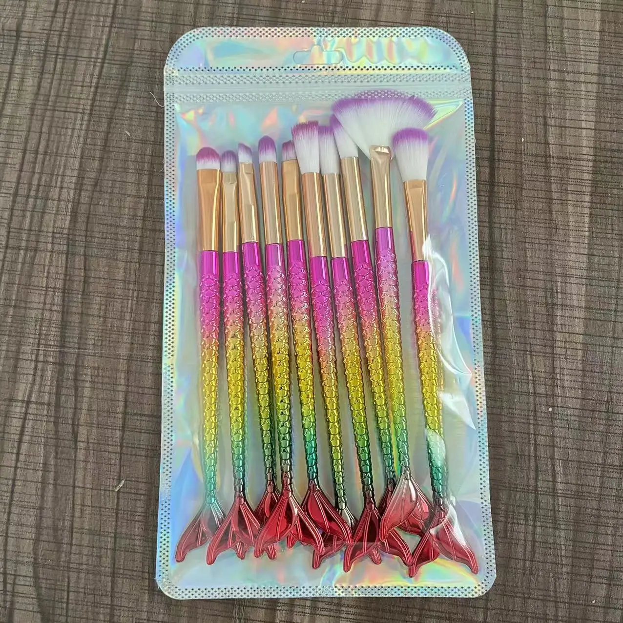 New Mermaid 10 Fishtail Eye Makeup Brushes Set - Image 4